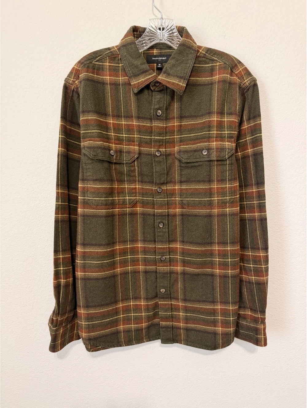 Banana Republic Button Up Collared Plaid Heavyweight Flannel Shirt Men's Size M